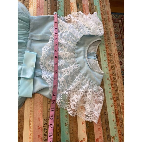 Vintage Girls 8 JC Penny Blue Lace Maxi Dress Long Gown USA Retro - Picture 13 of 15